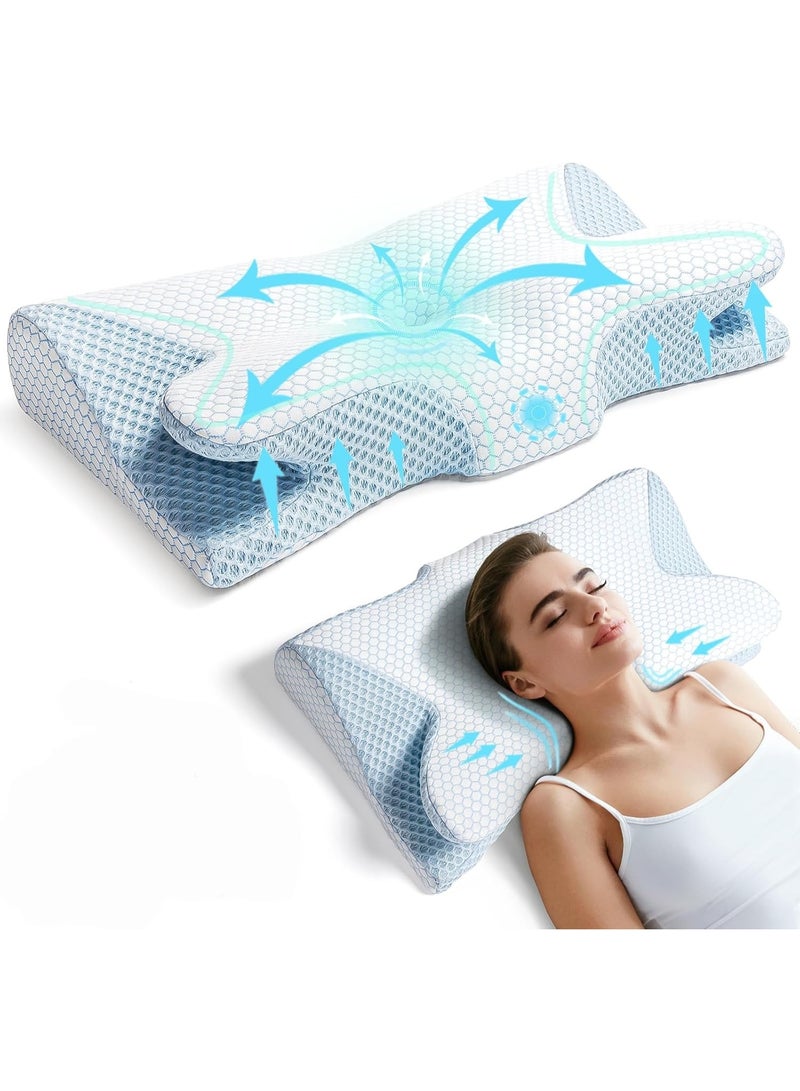 Memory Foam Butterfly Cervical Pillow 2-in-1, Ergonomic Orthopedic Neck & Shoulder Support, Contoured Bed Pillow for Pain Relief, Side, Back & Stomach Sleepers - Image 1